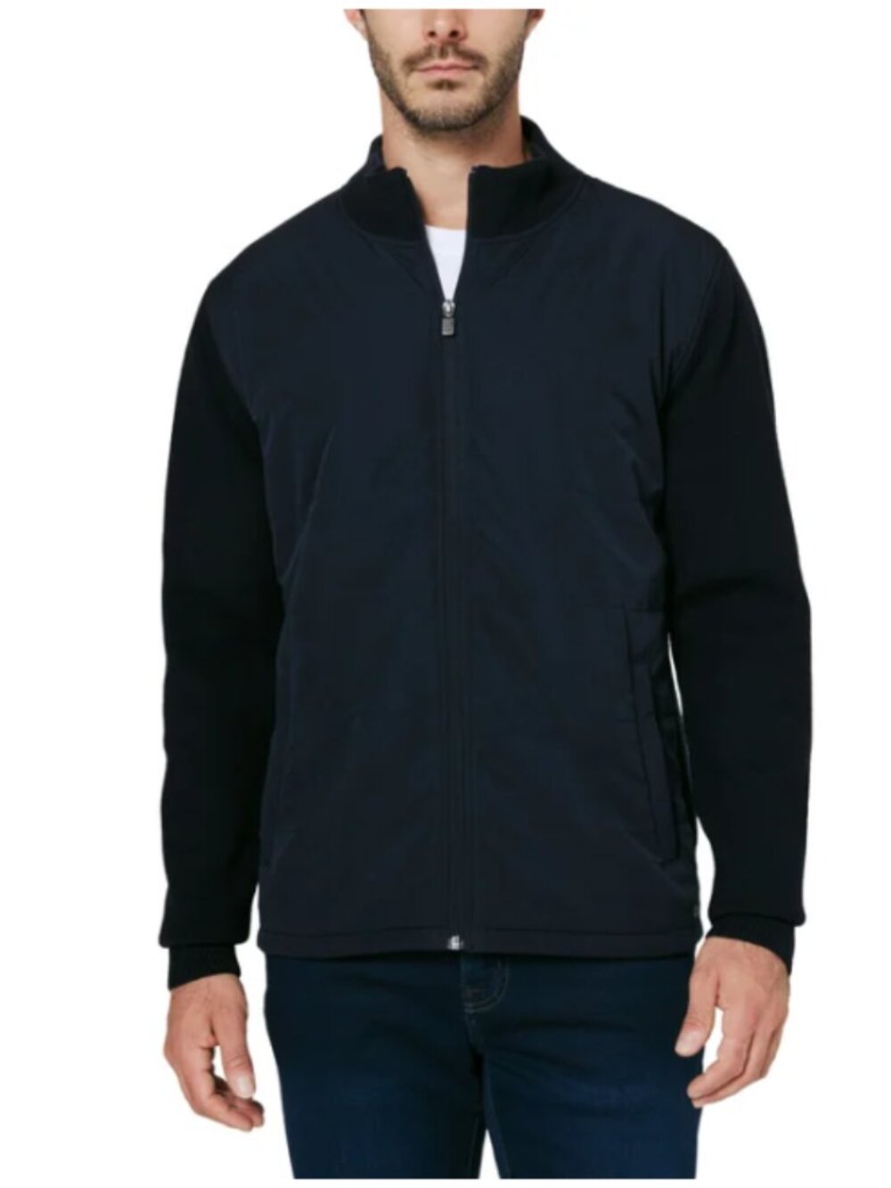 Infinity Men's Mixed Media Jacket Hybrid Sweater Full Zip Blue Size M